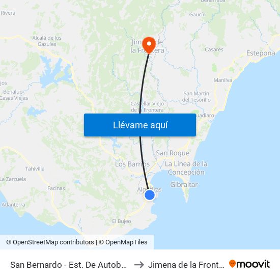 San Bernardo - Est. De Autobuses to Jimena de la Frontera map