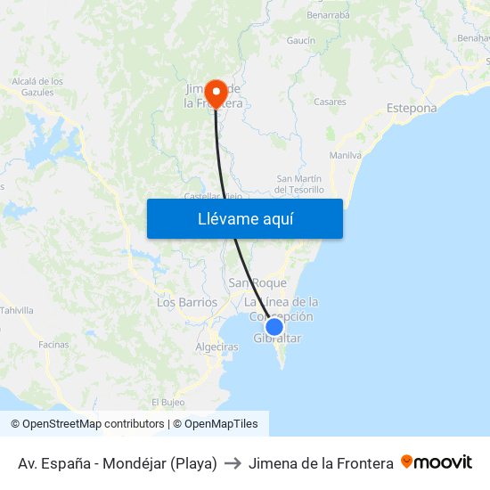 Av. España - Mondéjar (Playa) to Jimena de la Frontera map