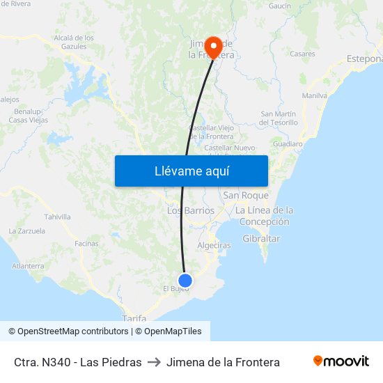 Ctra. N340 - Las Piedras to Jimena de la Frontera map