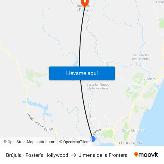 Brújula - Foster's Hollywood to Jimena de la Frontera map