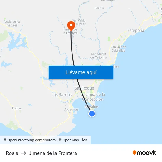 Rosia to Jimena de la Frontera map