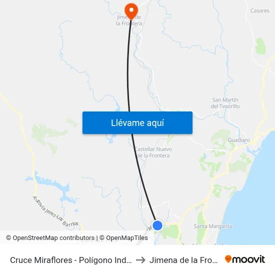 Cruce Miraflores - Polígono Industrial to Jimena de la Frontera map