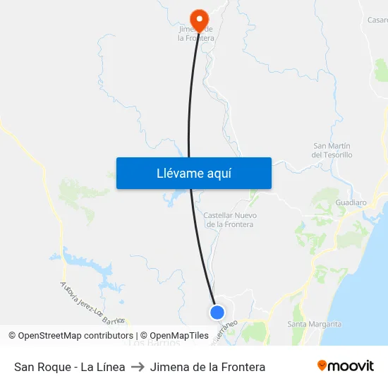 San Roque - La Línea to Jimena de la Frontera map