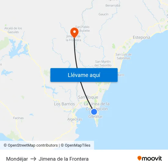 Mondéjar to Jimena de la Frontera map
