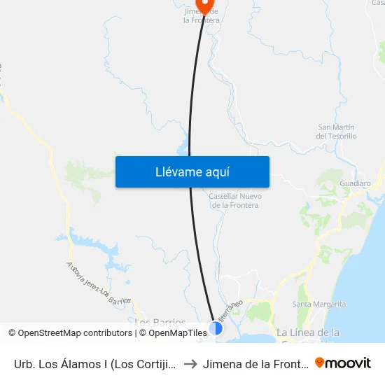 Urb. Los Álamos I (Los Cortijillos) to Jimena de la Frontera map