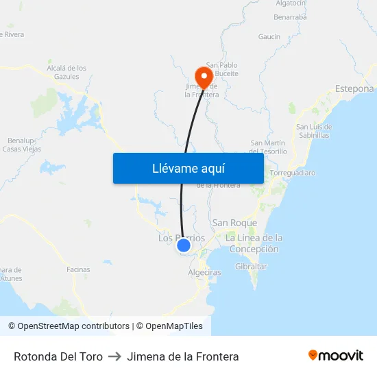 Rotonda Del Toro to Jimena de la Frontera map