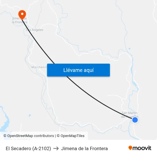 El Secadero (A-2102) to Jimena de la Frontera map