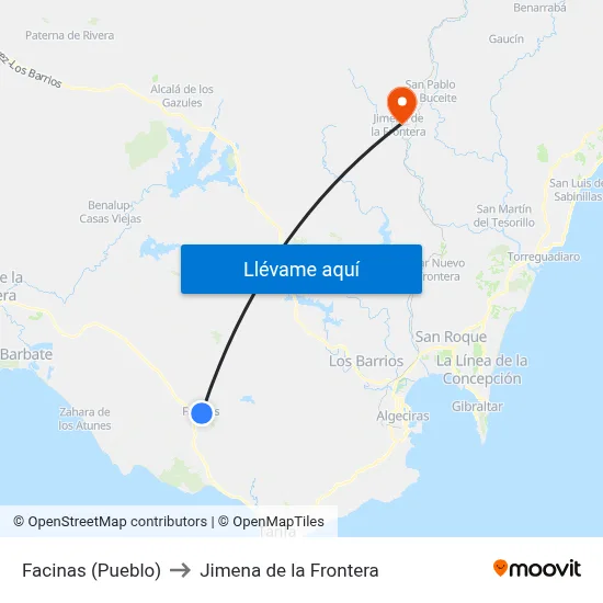 Facinas (Pueblo) to Jimena de la Frontera map