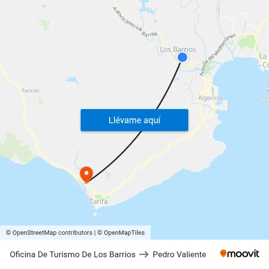 Oficina De Turismo De Los Barrios to Pedro Valiente map