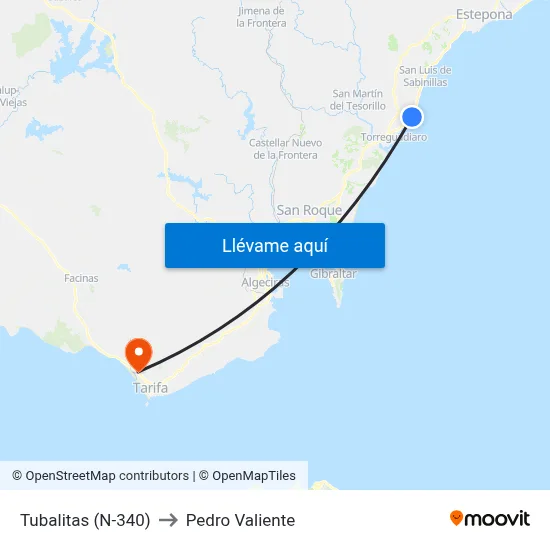 Tubalitas (N-340) to Pedro Valiente map