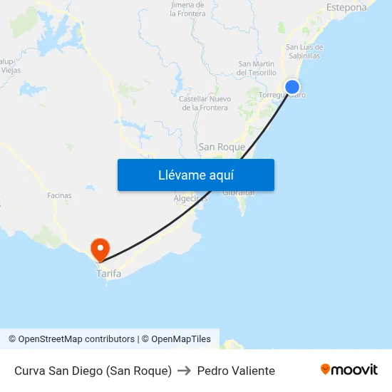 Curva San Diego (San Roque) to Pedro Valiente map