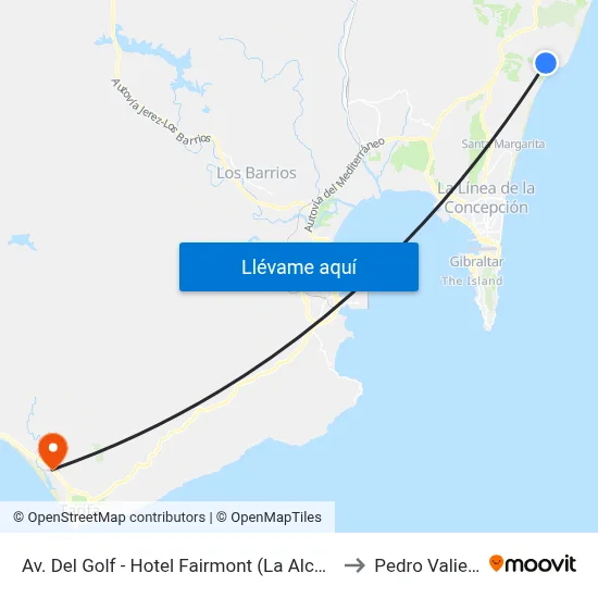 Av. Del Golf - Hotel Fairmont (La Alcaidesa) to Pedro Valiente map
