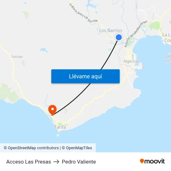 Acceso Las Presas to Pedro Valiente map