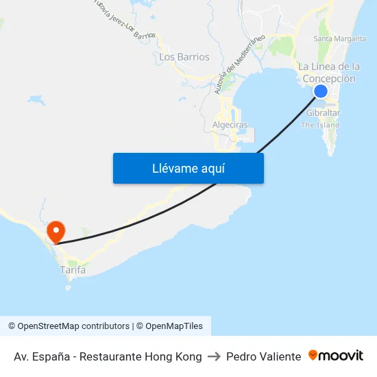 Av. España - Restaurante Hong Kong to Pedro Valiente map