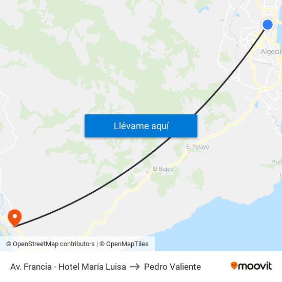 Av. Francia - Hotel María Luisa to Pedro Valiente map