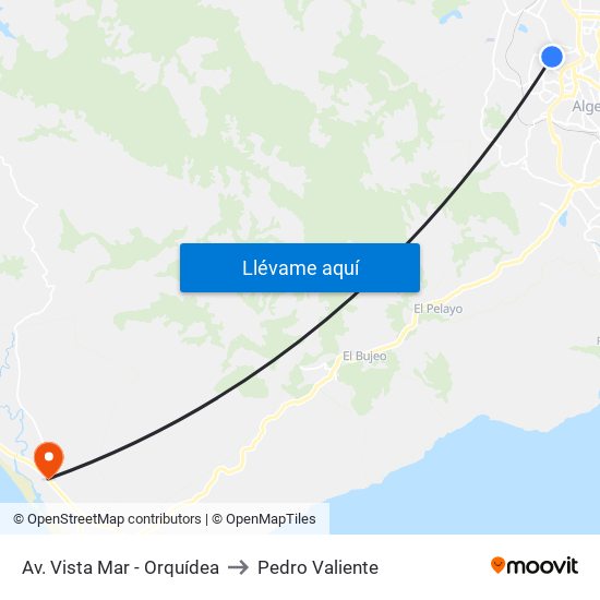 Av. Vista Mar - Orquídea to Pedro Valiente map