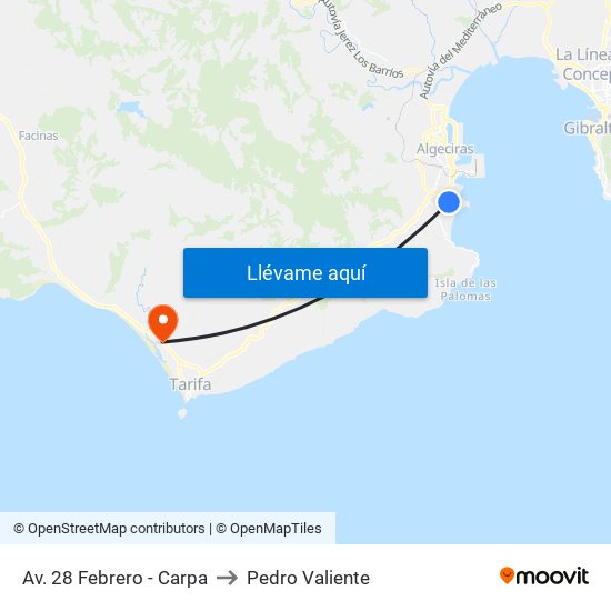 Av. 28 Febrero - Carpa to Pedro Valiente map