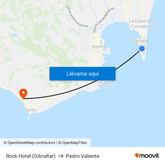 Rock Hotel (Gibraltar) to Pedro Valiente map