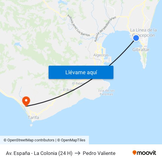 Av. España - La Colonia (24 H) to Pedro Valiente map