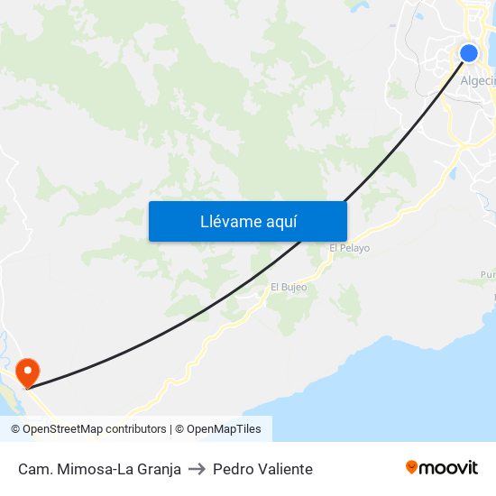 Cam. Mimosa-La Granja to Pedro Valiente map