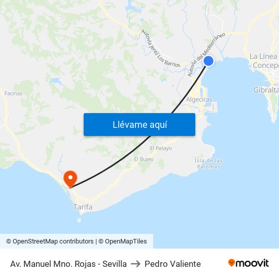 Av. Manuel Mno. Rojas - Sevilla to Pedro Valiente map