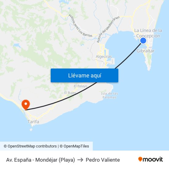 Av. España - Mondéjar (Playa) to Pedro Valiente map