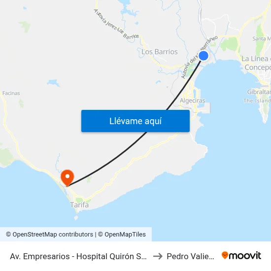 Av. Empresarios - Hospital Quirón Salud to Pedro Valiente map