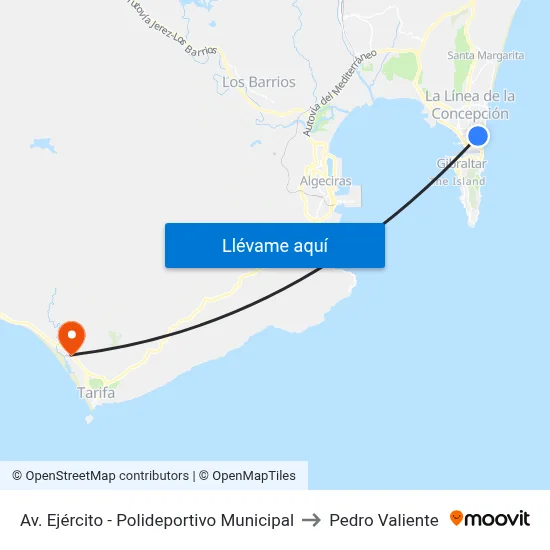 Av. Ejército - Polideportivo Municipal to Pedro Valiente map