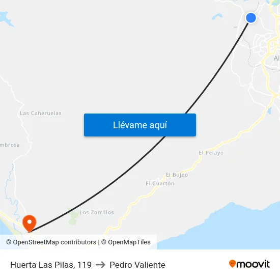 Huerta Las Pilas, 119 to Pedro Valiente map