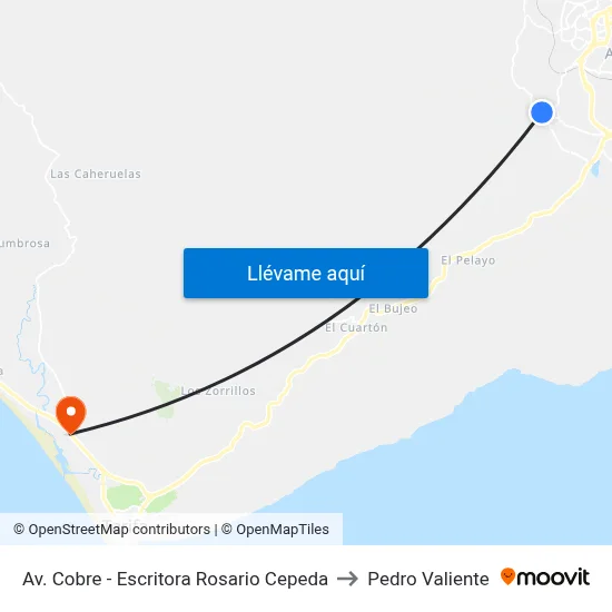 Av. Cobre - Escritora Rosario Cepeda to Pedro Valiente map
