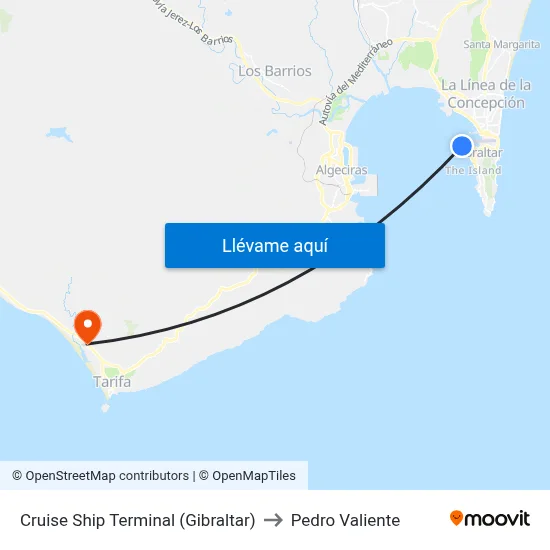 Cruise Ship Terminal (Gibraltar) to Pedro Valiente map