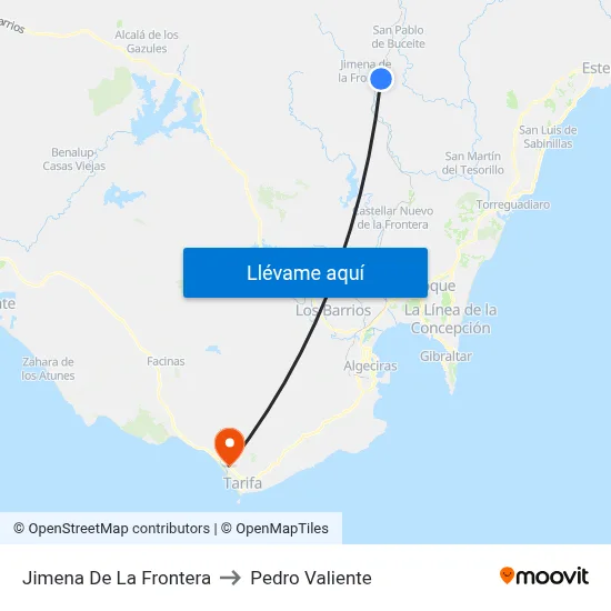 Jimena De La Frontera to Pedro Valiente map