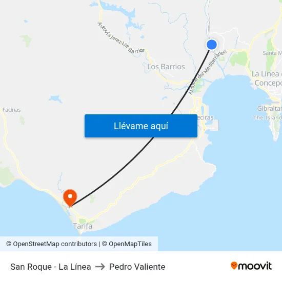 San Roque - La Línea to Pedro Valiente map