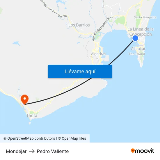 Mondéjar to Pedro Valiente map