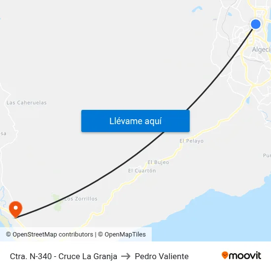 Ctra. N-340 - Cruce La Granja to Pedro Valiente map