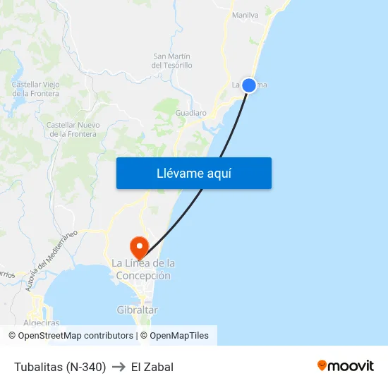 Tubalitas (N-340) to El Zabal map