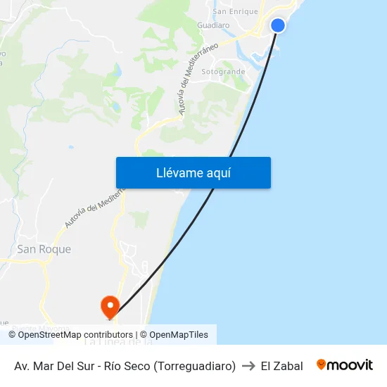 Av. Mar Del Sur - Río Seco (Torreguadiaro) to El Zabal map