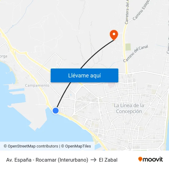 Av. España - Rocamar (Interurbano) to El Zabal map