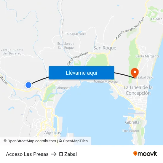 Acceso Las Presas to El Zabal map
