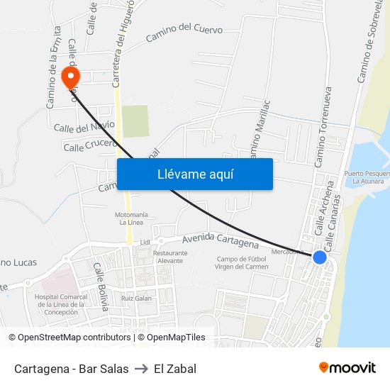 Cartagena - Bar Salas to El Zabal map