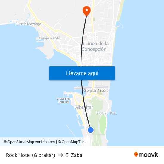 Rock Hotel (Gibraltar) to El Zabal map