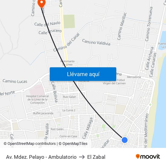 Av. Menéndez Pelayo - Ambulatorio to El Zabal map