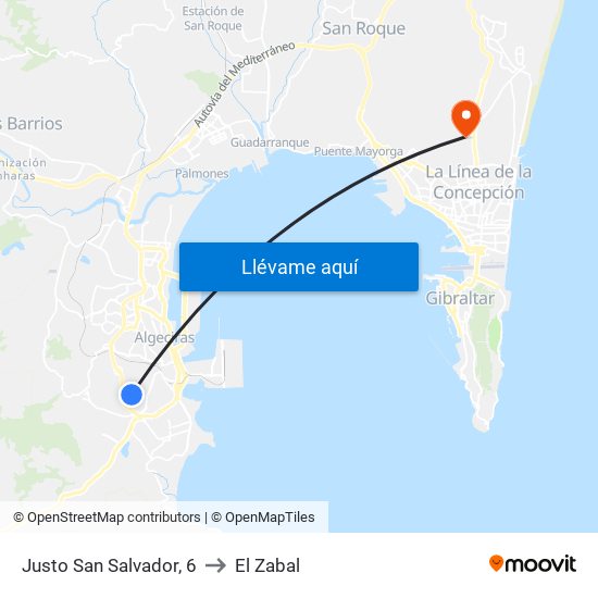 Justo San Salvador, 6 to El Zabal map