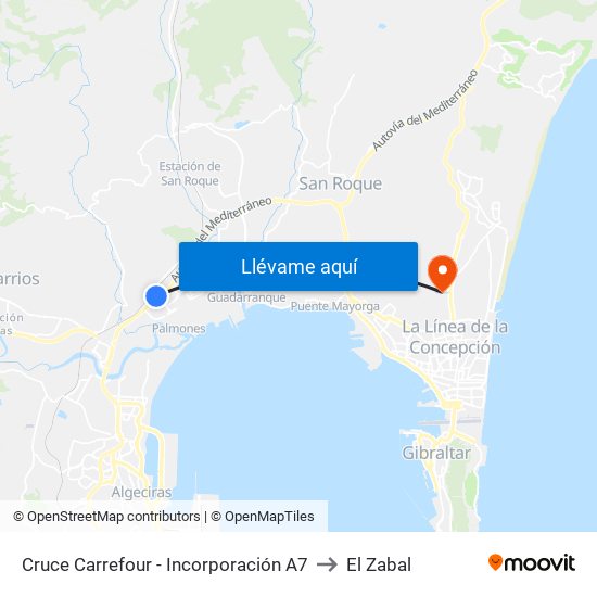 Cruce Carrefour - Incorporación A7 to El Zabal map