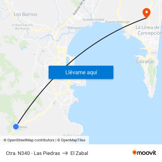 Ctra. N340 - Las Piedras to El Zabal map