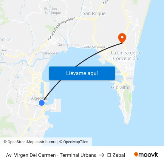 Av. Virgen Del Carmen - Terminal Urbana to El Zabal map
