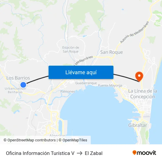 Oficina Información Turística V to El Zabal map