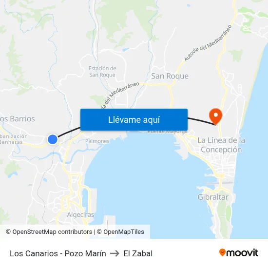 Los Canarios - Pozo Marín to El Zabal map