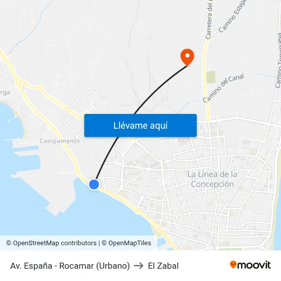 Rocamar (Urbano) to El Zabal map