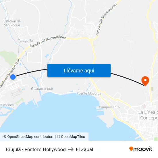 Brújula - Foster's Hollywood to El Zabal map